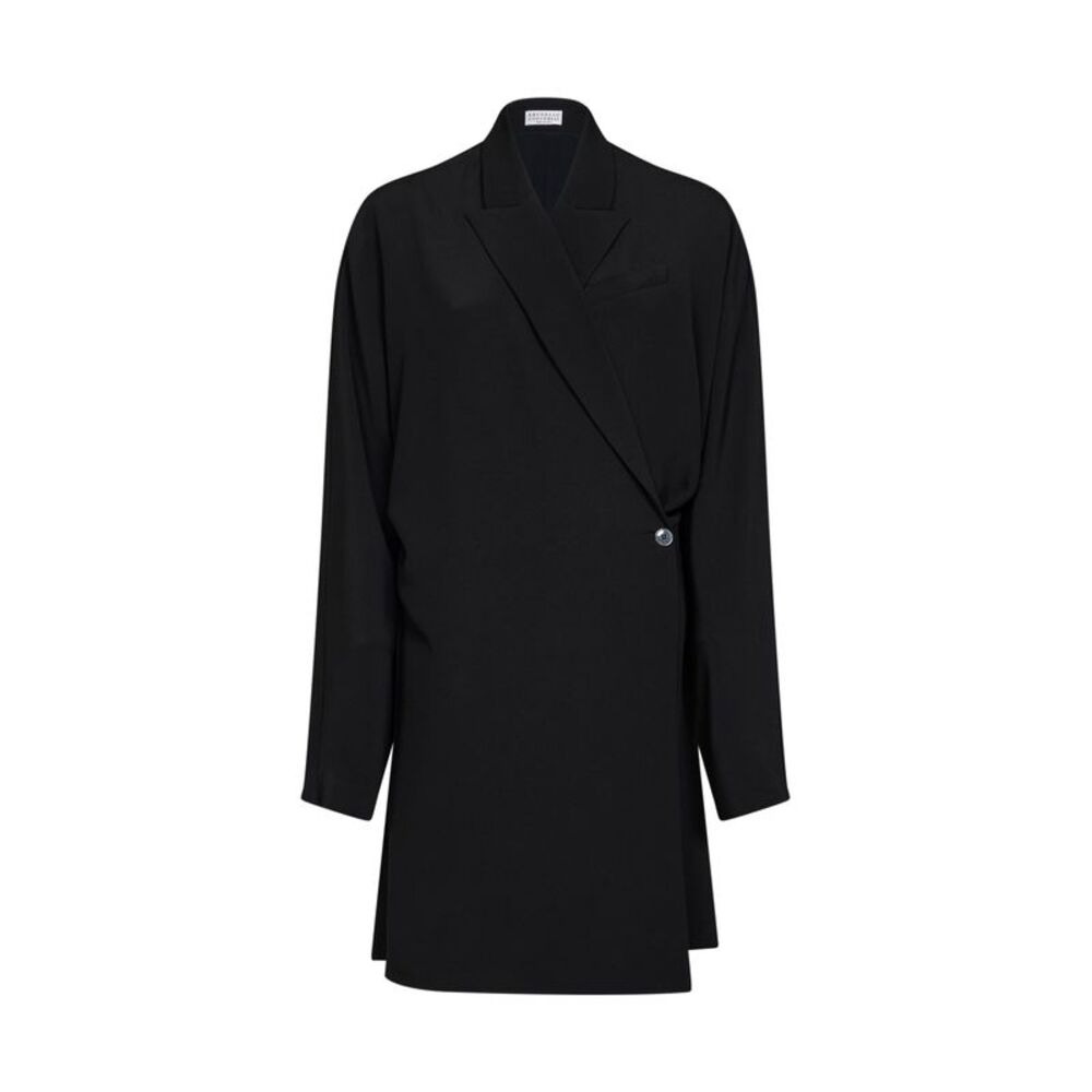 Brunello Cucinelli Women Black Crêpe Cady Tuxedo Dress With Monili